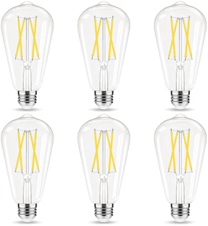 Dimmable LED Edison Bulb, E26 Bulb 60 watt Equivalent Cool White 4000K ST58 Vintage Light Bulbs, 90+ CRI, 6W 600LM, E26 Base, Clear Glass, 6 Pack Dimmable LED Edison Bulb, E26 Bulb 60 watt Equivalent Cool White 4000K ST58 Vintage Light Bulbs, 90+ CRI, 6W 600LM, E26 Base, Clear Glass, 6 Pack