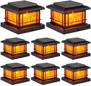 Flickering Flame Solar Post Cap Lights Outdoor, Black Post Lights with 3 Color Temperature, Fits 3.5" 4" 4.5" 5" Wood/Vinyl Posts, IP64 Waterproof Fence Deck Lights for Garden Patio Yard 8 Pack Flickering Flame Solar Post Cap Lights Outdoor, Black Post Lights with 3 Color Temperature, Fits 3.5" 4" 4.5" 5" Wood/Vinyl Posts, IP64 Waterproof Fence Deck Lights for Garden Patio Yard 8 Pack