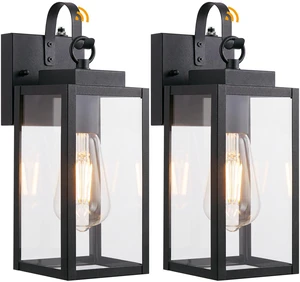 2 Pack 13" Dusk to Dawn Porch Light, Outdoor Wall Light with Clear Glass Larger Frame. Auto On at Dusk, Off at Dawn. Rust-Resistant All-Metal. Pre-Assembled DIY Install on Porch, Garage 2 Pack 13" Dusk to Dawn Porch Light, Outdoor Wall Light with Clear Glass Larger Frame. Auto On at Dusk, Off at Dawn. Rust-Resistant All-Metal. Pre-Assembled DIY Install on Porch, Garage