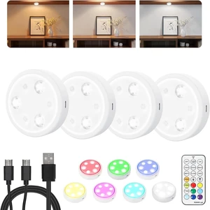 Puck Lights with Remote, 2000mAh Battery Operated Rechargeable Under Cabinet Lighting, 3 Color Temps & 7 RGB Colors, Magnetic Closet Light, White Wireless Puck Light for Kitchen, Shelf Puck Lights with Remote, 2000mAh Battery Operated Rechargeable Under Cabinet Lighting, 3 Color Temps & 7 RGB Colors, Magnetic Closet Light, White Wireless Puck Light for Kitchen, Shelf