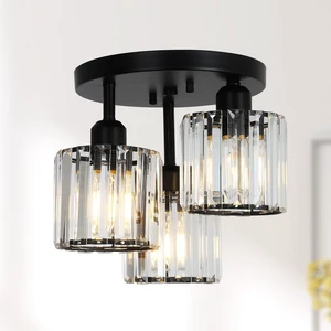 Crystal Semi Flush Mount Ceiling Light,3-Light Modern Close to Ceiling Light Fixtures,Black Kitchen Light Fixtures with Clear Crystal Shade,Hallway Light Fixtures for Hallway Bedroom Bathroom Crystal Semi Flush Mount Ceiling Light,3-Light Modern Close to Ceiling Light Fixtures,Black Kitchen Light Fixtures with Clear Crystal Shade,Hallway Light Fixtures for Hallway Bedroom Bathroom