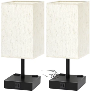 Bedside Table Lamps Set of 2 - Touch Nightstand Lamp for Bedroom with USB C+A Charging Ports & AC Outlets, 3-Way Dimmable Desk Lamp Flaxen Fabric Shade for Living Room Office(Bulb Included) Bedside Table Lamps Set of 2 - Touch Nightstand Lamp for Bedroom with USB C+A Charging Ports & AC Outlets, 3-Way Dimmable Desk Lamp Flaxen Fabric Shade for Living Room Office(Bulb Included)