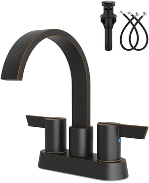 Bronze Bathroom Faucet,4 Inch Centerset 2-Handle Waterfall Includes Pop-Up Drain,24-Inch Supply Lines,Mounting Hardware,SUS304 Stainless Steel Construction,And A 360° Swivel Spout Bronze Bathroom Faucet,4 Inch Centerset 2-Handle Waterfall Includes Pop-Up Drain,24-Inch Supply Lines,Mounting Hardware,SUS304 Stainless Steel Construction,And A 360° Swivel Spout