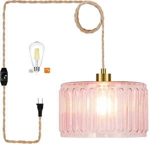 Pink Plug in Pendant Light Glass Hanging Lights with Plug in Cord Boho Hanging Lamp Gold Mid Century Modern Vintage Dimmable Flower Plug in Chandelier Ceiling Fixture for Living Room,Bedroom Pink Plug in Pendant Light Glass Hanging Lights with Plug in Cord Boho Hanging Lamp Gold Mid Century Modern Vintage Dimmable Flower Plug in Chandelier Ceiling Fixture for Living Room,Bedroom