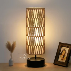 Rattan Table Lamp, Touch Control Bedside Table Lamp with Black Base, 3 Way Dimmable Nightstand Lamp with Dual-layer Shade, Boho Night Light for Bedroom Living Room Home Office, 9W LED Bulb Included Rattan Table Lamp, Touch Control Bedside Table Lamp with Black Base, 3 Way Dimmable Nightstand Lamp with Dual-layer Shade, Boho Night Light for Bedroom Living Room Home Office, 9W LED Bulb Included