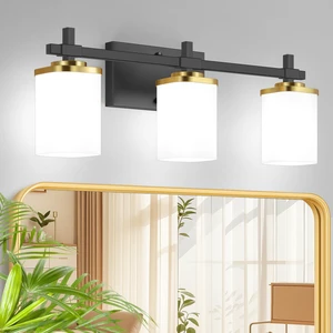 3-Lights Black and Gold Bathroom Lighting Fixtures Over Mirror, Anti-Rust Vanity Wall Lights for Bathroom with Milky White Frosted Glass Shades, Modern Bath Wall Lamp for Living Room Bedroom 3-Lights Black and Gold Bathroom Lighting Fixtures Over Mirror, Anti-Rust Vanity Wall Lights for Bathroom with Milky White Frosted Glass Shades, Modern Bath Wall Lamp for Living Room Bedroom