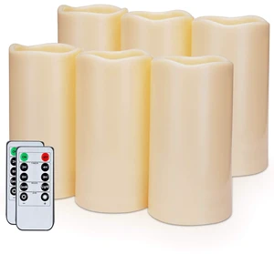 3" x 6" Outdoor Waterproof Flameless Candles, Battery Operated Candles with Remote and Timer, Flickering Electric LED Pillar Candle for Outdoor Patio, Garden, Indoor Room Decor, Ivory, Set of 6 3" x 6" Outdoor Waterproof Flameless Candles, Battery Operated Candles with Remote and Timer, Flickering Electric LED Pillar Candle for Outdoor Patio, Garden, Indoor Room Decor, Ivory, Set of 6