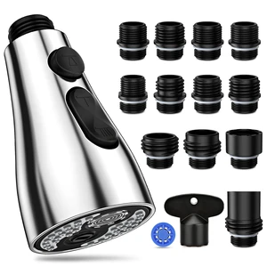 Kitchen Faucet Head Replacement 3 Modes with 12 Adapters, Pull Down Spray Head for Kitchen Faucet, Kitchen Sink Faucet Head G 1/2, Sprayer Head Replacement, Chrome Kitchen Faucet Head Replacement 3 Modes with 12 Adapters, Pull Down Spray Head for Kitchen Faucet, Kitchen Sink Faucet Head G 1/2, Sprayer Head Replacement, Chrome