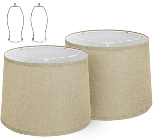 Drum Lamp Shades Set of 2,Brown Linen Fabric,11.6" x 12.6" x 9.8" Easy to install with included spider fitter hardware, ideal for table and floor lamps in living rooms, bedrooms and offices Drum Lamp Shades Set of 2,Brown Linen Fabric,11.6" x 12.6" x 9.8" Easy to install with included spider fitter hardware, ideal for table and floor lamps in living rooms, bedrooms and offices
