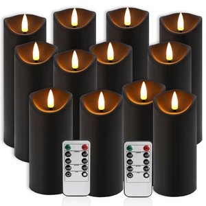 12 Pack Halloween Decoration Flickering Flameless Candles, Battery Operated LED Pillar Candles with Remote Control and Timer.for Home Decor (D2.2 xH 5" 6" 7" Black) 12 Pack Halloween Decoration Flickering Flameless Candles, Battery Operated LED Pillar Candles with Remote Control and Timer.for Home Decor (D2.2 xH 5" 6" 7" Black)