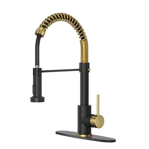 Kitchen Faucet with Pull Down Sprayer,Black Gold 1 Handle Spring Sink Faucets, Lead-Free Certified Stainless Steel,1 or 3-Hole Deck Plate,Farmhouse, RV, Bar, Laundry Room Kitchen Faucet with Pull Down Sprayer,Black Gold 1 Handle Spring Sink Faucets, Lead-Free Certified Stainless Steel,1 or 3-Hole Deck Plate,Farmhouse, RV, Bar, Laundry Room