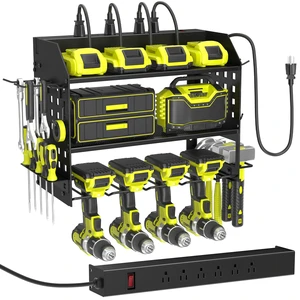 Power Tool Organizer Wall Mount with Charging Station,3 Layer,Black Metal Tool Storage Rack with 4 Drill Holders, Heavy Duty Power Tool Shelf for Garage,Warehouse,Workshop, Gift for Men,Husband Power Tool Organizer Wall Mount with Charging Station,3 Layer,Black Metal Tool Storage Rack with 4 Drill Holders, Heavy Duty Power Tool Shelf for Garage,Warehouse,Workshop, Gift for Men,Husband