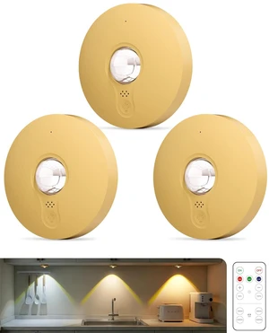 Rechargeable Puck Lights with Remote Control, 1500mAh Battery Operated Tap Lights, Dimmer & Timer Under Cabinet, Wireless LED Stick-On for Closet, Bedroom, Kitchen - Gold 3Pcs Rechargeable Puck Lights with Remote Control, 1500mAh Battery Operated Tap Lights, Dimmer & Timer Under Cabinet, Wireless LED Stick-On for Closet, Bedroom, Kitchen - Gold 3Pcs