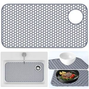 Sink Protector for Kitchen Sink Mat - 28.35"x14.37" Kitchen Sink Pad for Bottom of Sink Protec of Stainless Steel Sink Tableware Farmhouse Rubber Sink Mat Protector with Top Right Drain - Light Gray Sink Protector for Kitchen Sink Mat - 28.35"x14.37" Kitchen Sink Pad for Bottom of Sink Protec of Stainless Steel Sink Tableware Farmhouse Rubber Sink Mat Protector with Top Right Drain - Light Gray