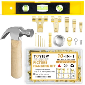 Picture Hanging Kit, 224pcs Hanging Hardware with Hooks, Wire, Nails, D Rings, Photo Sawtooth Hangers, Ring Hooks, Wall Art Frame Hanging Kit with Yellow Magnetic Level and Small Claw Hammer Picture Hanging Kit, 224pcs Hanging Hardware with Hooks, Wire, Nails, D Rings, Photo Sawtooth Hangers, Ring Hooks, Wall Art Frame Hanging Kit with Yellow Magnetic Level and Small Claw Hammer