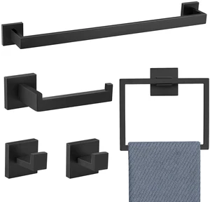 5 Pieces Bathroom Hardware Accessories Set Black Towel Bar Set Towel Holder Racks Set for Bathroom,SUS304 Stainless Steel,Wall Mounted 23.6-Inch 5 Pieces Bathroom Hardware Accessories Set Black Towel Bar Set Towel Holder Racks Set for Bathroom,SUS304 Stainless Steel,Wall Mounted 23.6-Inch