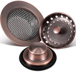 3 Pcs Sink Plug Stopper Disposal Drain Strainer,Antique Copper Stainless Steel, Universal Fit for Kitchen Drains, Anti-clogging Mesh Basket, Strainer and Plug Stoppers for Garbage Disposal 3 Pcs Sink Plug Stopper Disposal Drain Strainer,Antique Copper Stainless Steel, Universal Fit for Kitchen Drains, Anti-clogging Mesh Basket, Strainer and Plug Stoppers for Garbage Disposal