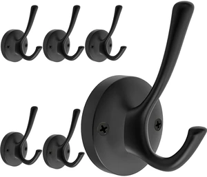 Black Wall Hooks, 6 Pack Coat Towel Hook Heavy Duty Metal Double Bath Robe Hook Wall Mounted, Hat Hooks for Cubicle Bathroom Kitchen Closet Garage Black Wall Hooks, 6 Pack Coat Towel Hook Heavy Duty Metal Double Bath Robe Hook Wall Mounted, Hat Hooks for Cubicle Bathroom Kitchen Closet Garage