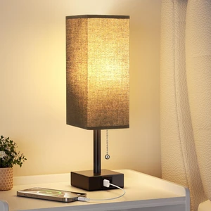 Black Bedside Table Lamp for Bedroom - Desk Lamp For Nightstand, USB C+A Pull Chain Lamp, 3 Color Modes(3000K/4000K/5000K), E26 LED Bulb Included, Square Black Fabric Lampshade, for Read, Work, Dorm Black Bedside Table Lamp for Bedroom - Desk Lamp For Nightstand, USB C+A Pull Chain Lamp, 3 Color Modes(3000K/4000K/5000K), E26 LED Bulb Included, Square Black Fabric Lampshade, for Read, Work, Dorm
