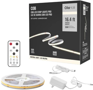 16.4ft COB LED Strip Light with Remote, 4000K Ra93+ Dimmable Bright Neutral White Led COB Strip Light, White Led Strip Light for Mirror, Stair, Cabinet, Room 16.4ft COB LED Strip Light with Remote, 4000K Ra93+ Dimmable Bright Neutral White Led COB Strip Light, White Led Strip Light for Mirror, Stair, Cabinet, Room