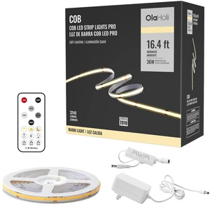 16.4ft COB LED Strip Light with Remote, 3000K Ra93+ Dimmable Bright Warm White Led COB Strip Light, White Led Strip Light for Mirror, Stair, Cabinet, Room 16.4ft COB LED Strip Light with Remote, 3000K Ra93+ Dimmable Bright Warm White Led COB Strip Light, White Led Strip Light for Mirror, Stair, Cabinet, Room