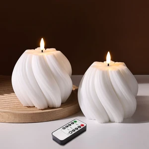 White Swirl Flameless Candles with Remote Timer Flickering LED Round Candle, Real Wax Coating, 2 AA Battery Powered, Aesthetic Home Shelf Decor 2 Pack White Swirl Flameless Candles with Remote Timer Flickering LED Round Candle, Real Wax Coating, 2 AA Battery Powered, Aesthetic Home Shelf Decor 2 Pack