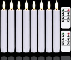 Flameless Taper Candles with Two Remote Timer, 6.4" LED 3D-Wick Window Candles, Flickering Long-Lasting Electric Pack of 8 Flameless Candlesticks (0.78" Dia, White) Flameless Taper Candles with Two Remote Timer, 6.4" LED 3D-Wick Window Candles, Flickering Long-Lasting Electric Pack of 8 Flameless Candlesticks (0.78" Dia, White)