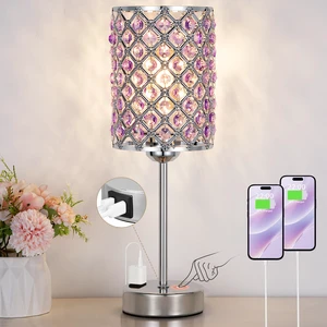 Crystal Lamps for Night Stands, Purple Table Lamp for Bedroom lavender lamp, Small Touch Control Lamp with USB C+A Ports & AC Outlet, 3-Way Dimmable, for Living Room, Bulb Included Crystal Lamps for Night Stands, Purple Table Lamp for Bedroom lavender lamp, Small Touch Control Lamp with USB C+A Ports & AC Outlet, 3-Way Dimmable, for Living Room, Bulb Included