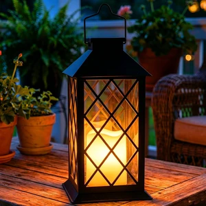 14'' Large Tempered Glass Solar Lanterns Outdoor Waterproof Black retro solar lantern with flickering flameless candles, ideal decoration for wall, porch, patio, table and garden 14'' Large Tempered Glass Solar Lanterns Outdoor Waterproof Black retro solar lantern with flickering flameless candles, ideal decoration for wall, porch, patio, table and garden