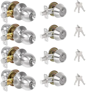 Keyed Same Exterior Door Lock Set, Front Door Lock Set, Satin Nickel, 4Pack Single Cylinder Deadbolt Lock and Door Knob Set, Keyed Alike Entry Door Knobs with Lock and Keys for Entrance and Front Door Keyed Same Exterior Door Lock Set, Front Door Lock Set, Satin Nickel, 4Pack Single Cylinder Deadbolt Lock and Door Knob Set, Keyed Alike Entry Door Knobs with Lock and Keys for Entrance and Front Door