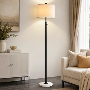 Dimmable Floor Lamp for Living Room, 11W LED Bulb Included, Modern Standing Lamp with Marble Base, Tall Pole Light with White Linen Shade for Bedroom Reading Office Corner Nursery-Black Dimmable Floor Lamp for Living Room, 11W LED Bulb Included, Modern Standing Lamp with Marble Base, Tall Pole Light with White Linen Shade for Bedroom Reading Office Corner Nursery-Black