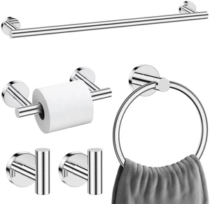Polished Chrome Towel Bar Bathroom Hardware Accessories Set, 5 Pieces Toilet Paper Holder Towel Racks Set for Bathroom Stainless Steel Wall Mounted 23.6 in Polished Chrome Towel Bar Bathroom Hardware Accessories Set, 5 Pieces Toilet Paper Holder Towel Racks Set for Bathroom Stainless Steel Wall Mounted 23.6 in