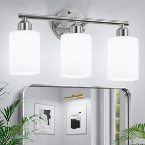 3-Light Bathroom Vanity Light Fixtures, Silver Finish, 17.3'' Modern Wall Lamp, For Mirror 3-Light Bathroom Vanity Light Fixtures, Silver Finish, 17.3'' Modern Wall Lamp, For Mirror