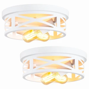 2 Pack Flush Mount Ceiling Light, White Hallway Light Fixture, Metal Cage, for Kitchen Entryway, E26 Base 2 Pack Flush Mount Ceiling Light, White Hallway Light Fixture, Metal Cage, for Kitchen Entryway, E26 Base