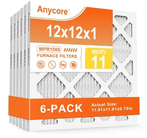 12x12x1 AC Air Filter 6-Pack MERV 11 HVAC Furnace Pleated Filters for Home Office MPR 1000 FPR 7 (Actual Size: 11.81x11.81x0.79 inch) 12x12x1 AC Air Filter 6-Pack MERV 11 HVAC Furnace Pleated Filters for Home Office MPR 1000 FPR 7 (Actual Size: 11.81x11.81x0.79 inch)