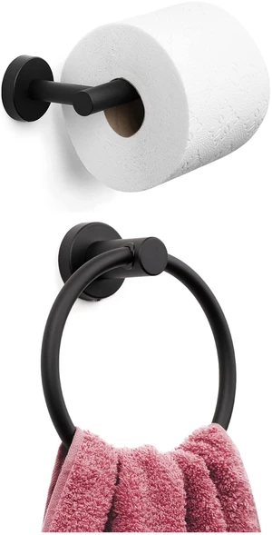 2 PCS Matte Black Bathroom Hardware Set - Hand Towel Holder for Bathroom Wall + Black Toilet Paper Holder Wall Mount | Towel Holder Hanger Rack Stainless Steel Bathroom Set - Towel Rack 2 PCS Matte Black Bathroom Hardware Set - Hand Towel Holder for Bathroom Wall + Black Toilet Paper Holder Wall Mount | Towel Holder Hanger Rack Stainless Steel Bathroom Set - Towel Rack