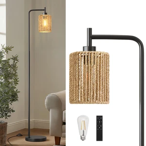 66" Black Floor Lamp for Living Room, Boho Floor Lamp with Remote Control and LED Bulb, Rattan Shade, Industrial Tall Farmhouse Standing Lamp for Bedroom, Dining Room, Study Room, Office 66" Black Floor Lamp for Living Room, Boho Floor Lamp with Remote Control and LED Bulb, Rattan Shade, Industrial Tall Farmhouse Standing Lamp for Bedroom, Dining Room, Study Room, Office