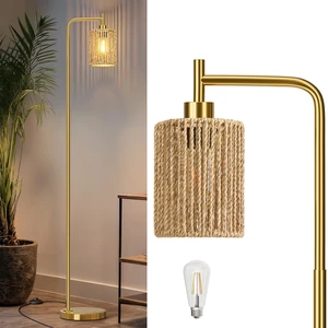 66" Gold Floor Lamp for Living Room, Boho Floor Lamp with LED Bulb, Foot Switch, Rattan Shade, Industrial Tall Farmhouse Standing Lamp for Bedroom, Dining Room, Study Room, Office 66" Gold Floor Lamp for Living Room, Boho Floor Lamp with LED Bulb, Foot Switch, Rattan Shade, Industrial Tall Farmhouse Standing Lamp for Bedroom, Dining Room, Study Room, Office