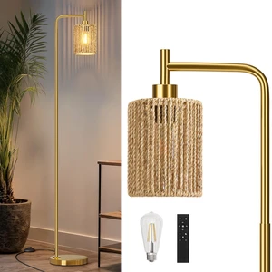 66" Gold Floor Lamp for Living Room, Boho Floor Lamp with Remote Control and LED Bulb, Rattan Shade, Industrial Tall Farmhouse Standing Lamp for Bedroom, Dining Room, Study Room, Office 66" Gold Floor Lamp for Living Room, Boho Floor Lamp with Remote Control and LED Bulb, Rattan Shade, Industrial Tall Farmhouse Standing Lamp for Bedroom, Dining Room, Study Room, Office