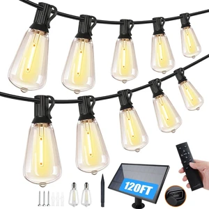 120FT Solar String Lights Outdoor,Solar Patio Lights Waterproof with Remote & 40+2 Dimmable ST38 Shatterproof LED Bulbs,Commercial Grade Solar Powered String Lights for Outside 120FT Solar String Lights Outdoor,Solar Patio Lights Waterproof with Remote & 40+2 Dimmable ST38 Shatterproof LED Bulbs,Commercial Grade Solar Powered String Lights for Outside