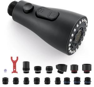 Pull Down Kitchen Faucet Sprayer Head Replacement Part, Matte Black with 15 Connectors, 3 Function Pull Out Sink Sprayer Replacement Nozzle, Kitchen Faucet Head Hose Spray Tap Spout Pull Down Kitchen Faucet Sprayer Head Replacement Part, Matte Black with 15 Connectors, 3 Function Pull Out Sink Sprayer Replacement Nozzle, Kitchen Faucet Head Hose Spray Tap Spout