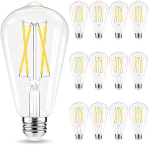 Edison Bulbs, E26 LED Bulb 60 watt Equivalent, Cool White 4000K 12 Pack, Non-Dimmable Edison Light Bulbs, E26 Medium Base, 6W 600LM, E26 Bulb, 90+ CRI, ST58 Vintage Light Bulb, Clear Glass Edison Bulbs, E26 LED Bulb 60 watt Equivalent, Cool White 4000K 12 Pack, Non-Dimmable Edison Light Bulbs, E26 Medium Base, 6W 600LM, E26 Bulb, 90+ CRI, ST58 Vintage Light Bulb, Clear Glass