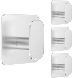4 Pack Large Heavy Duty Wall Hooks - 26lb Max, Stainless Steel Adhesive Towel Hook, Shower Hooks for Hanging Towel, Coat, Robe, Sticky Wall Mount Hook for Bathroom, Kitchen and Door, Silver 4 Pack Large Heavy Duty Wall Hooks - 26lb Max, Stainless Steel Adhesive Towel Hook, Shower Hooks for Hanging Towel, Coat, Robe, Sticky Wall Mount Hook for Bathroom, Kitchen and Door, Silver