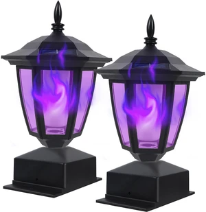 Solar Flame Post Cap Lights Outdoor, Halloween Flickering Purple Flame Post Lights, Solar Powered LED Lantern Waterproof for Garden Deck Fence Patio, Fit 4x4, 5x5 or 6x6 Wooden Posts, 2 Pack Solar Flame Post Cap Lights Outdoor, Halloween Flickering Purple Flame Post Lights, Solar Powered LED Lantern Waterproof for Garden Deck Fence Patio, Fit 4x4, 5x5 or 6x6 Wooden Posts, 2 Pack