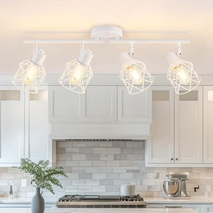4-Lights Kitchen Light Fixtures Ceiling Mount, Adjustable Multi-Directional White Flush Mount Ceiling Light Fixture with Metal Cage, Modern Spot Ceiling Lamp for Hallway, Dining Room, Bedroom 4-Lights Kitchen Light Fixtures Ceiling Mount, Adjustable Multi-Directional White Flush Mount Ceiling Light Fixture with Metal Cage, Modern Spot Ceiling Lamp for Hallway, Dining Room, Bedroom