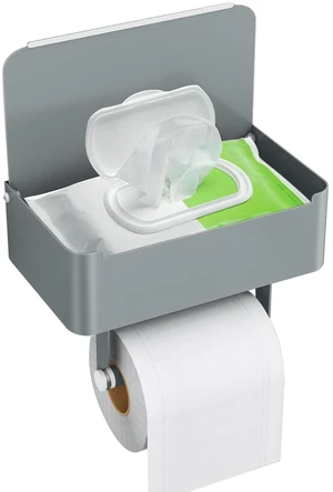 Toilet Paper Holder, Toilet Paper Holder with Shelf, Grey Wall Mount, SUS304 Stainless Steel, Flushable Wipes Dispenser, Easy Installation, for Bathroom Wipe Storage Toilet Paper Holder, Toilet Paper Holder with Shelf, Grey Wall Mount, SUS304 Stainless Steel, Flushable Wipes Dispenser, Easy Installation, for Bathroom Wipe Storage