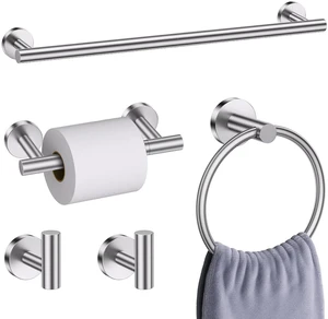 Brushed Nickel Bathroom Hardware Accessories Set, 5 Pieces Round Towel Bar Set Toilet Paper Holder Towel Rail Set for Bathroom Stainless Steel Wall Mounted Bathroom Set,23.6 in Brushed Nickel Bathroom Hardware Accessories Set, 5 Pieces Round Towel Bar Set Toilet Paper Holder Towel Rail Set for Bathroom Stainless Steel Wall Mounted Bathroom Set,23.6 in