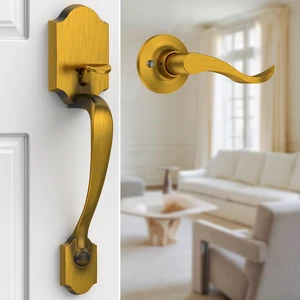 Antique Brass Front Door Handle No Lock, Classic Exterior Door Handle, Entry Door Handle Reversible for Left & Right Hand Doors Antique Brass Front Door Handle No Lock, Classic Exterior Door Handle, Entry Door Handle Reversible for Left & Right Hand Doors