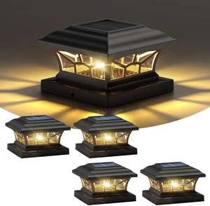 4 Pack Solar Post Cap Lights Outdoor Waterproof, Dual Light, Black Fits 4x4, 5x5, 6x6 Wooden & Vinyl Posts,Warm & Cool White Light Modes, Fence Deck Post Lights,Edison-style bulb 4 Pack Solar Post Cap Lights Outdoor Waterproof, Dual Light, Black Fits 4x4, 5x5, 6x6 Wooden & Vinyl Posts,Warm & Cool White Light Modes, Fence Deck Post Lights,Edison-style bulb