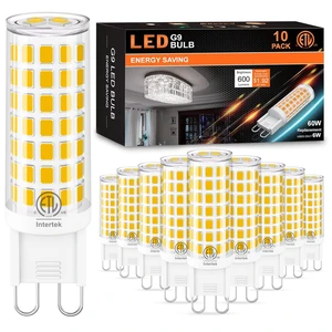10 Pack G9 LED Bulbs 3000K Warm White 60W Equivalent Bi-Pin Base Halogen Replacement, T4 Ceramic Base, CRI85+, 6W LED, 600LM 120V, 360°Beam Angle for Crystal Chandelier Non-Dimmable 10 Pack G9 LED Bulbs 3000K Warm White 60W Equivalent Bi-Pin Base Halogen Replacement, T4 Ceramic Base, CRI85+, 6W LED, 600LM 120V, 360°Beam Angle for Crystal Chandelier Non-Dimmable